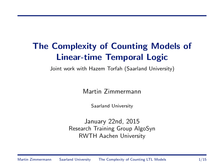 the complexity of counting models of linear time temporal