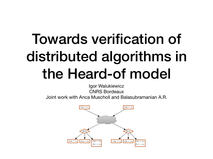 towards verification of distributed algorithms in the