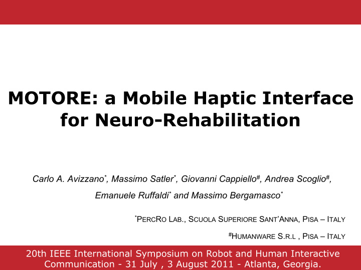 motore a mobile haptic interface for neuro rehabilitation