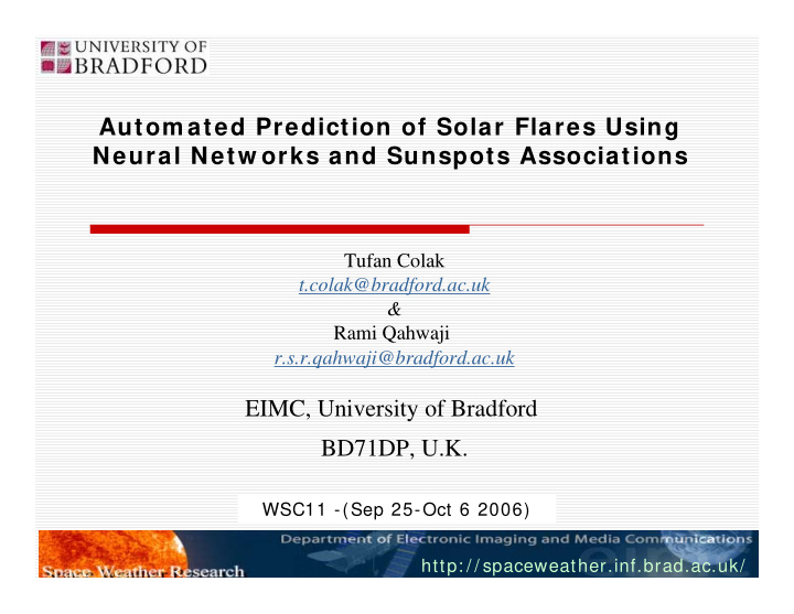 autom ated prediction of solar flares using neural netw
