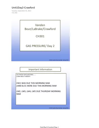 Vanden  Bout/LaBrake/Crawford  CH301  GAS PRESSURE/ Day 2  CH302 Vanden Bout/LaBrake  Spring 2012