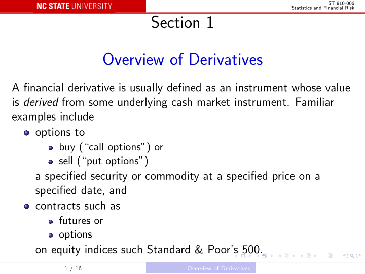 section 1 overview of derivatives