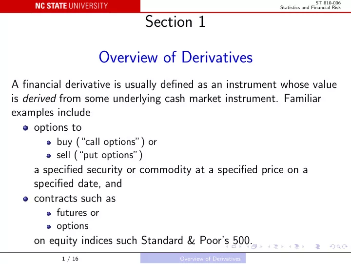section 1 overview of derivatives
