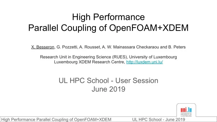 high performance parallel coupling of openfoam xdem