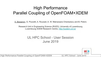 High Performance  Parallel Coupling of OpenFOAM+XDEM  X. Besseron, G. Pozzetti, A. Rousset, A. W.