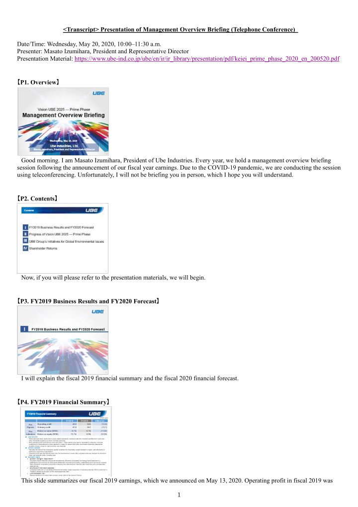 lt transcript gt presentation of management overview