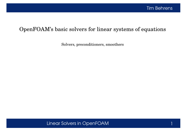 openfoam s basic solvers for linear systems of equations