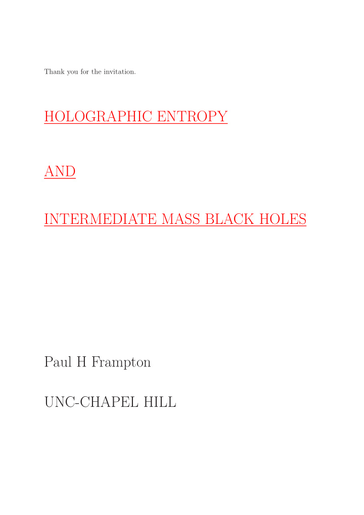 holographic entropy and intermediate mass black holes