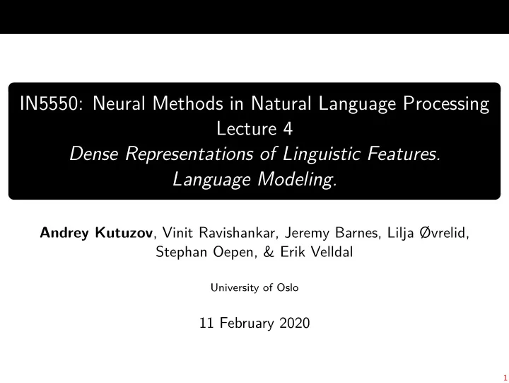 in5550 neural methods in natural language processing