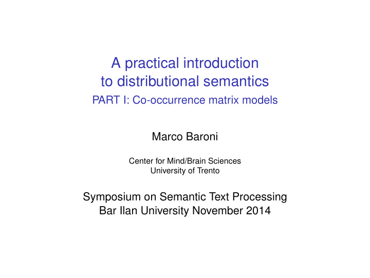 a practical introduction to distributional semantics