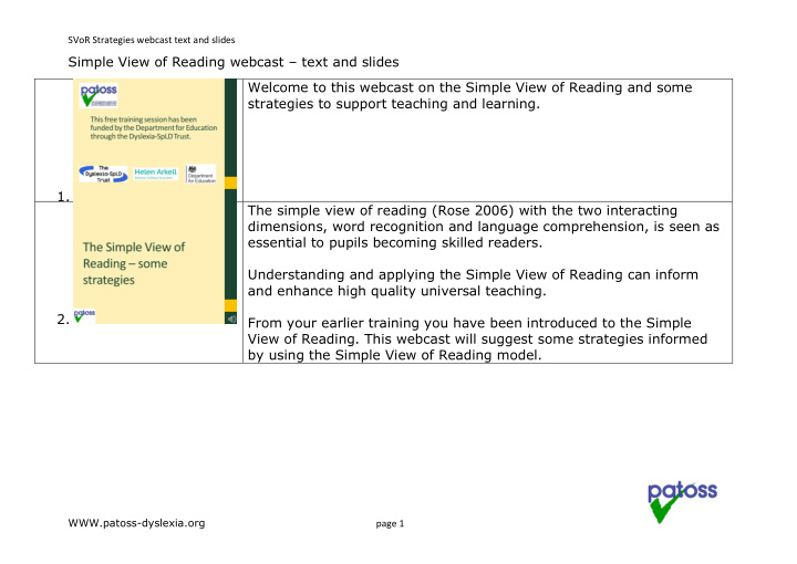 simple view of reading webcast text and slides welcome to
