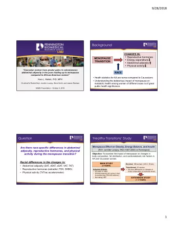 9/28/2018  Background  CHANGES IN:  Reproductive hormones  MENOPAUSE  Energy expenditure