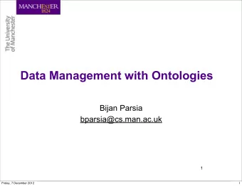 Data Management with Ontologies  Bijan Parsia  bparsia@cs.man.ac.uk  1  Friday, 7 December 2012  1