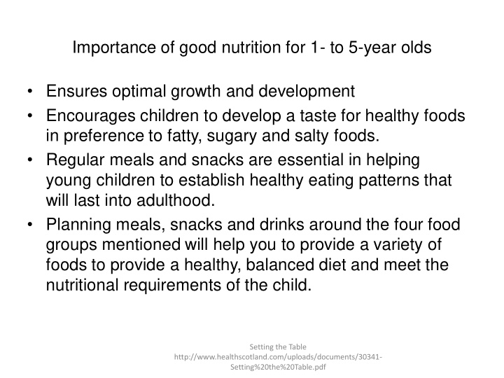 importance of good nutrition for 1 to 5 year olds
