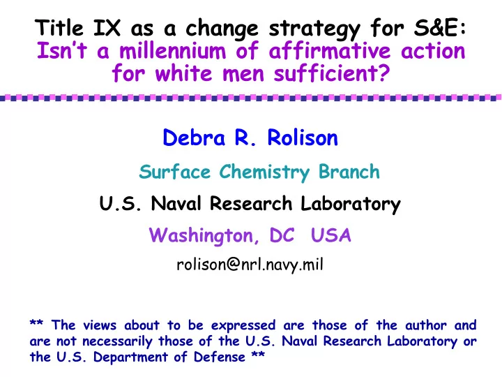 title ix as a change strategy for s e isn t a millennium