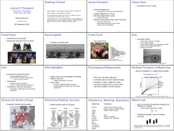 Readings Covered  Human Perception  Foveal Vision  thumbnail at arms length  Lecture 5: