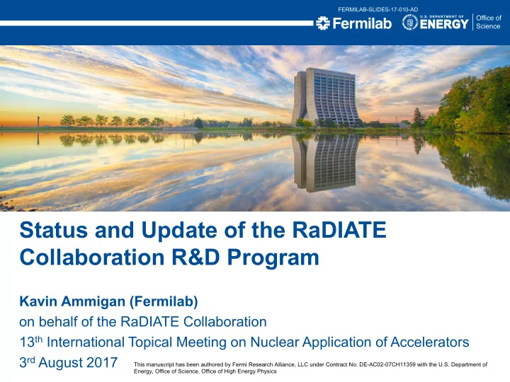status and update of the radiate collaboration r d program