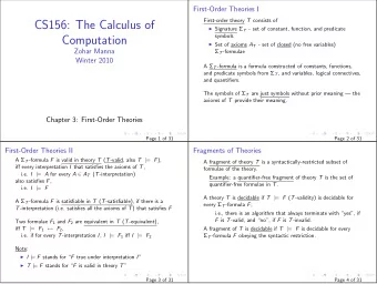 CS156: The Calculus of  Signature  T - set of constant, function, and predicate  symbols