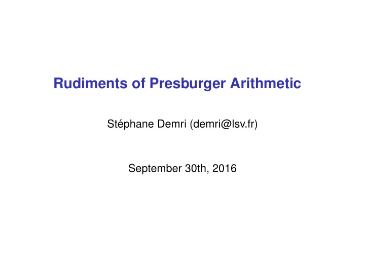 rudiments of presburger arithmetic