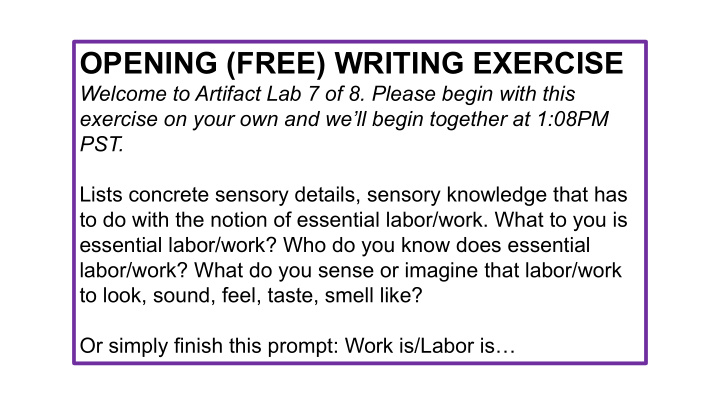 opening free writing exercise