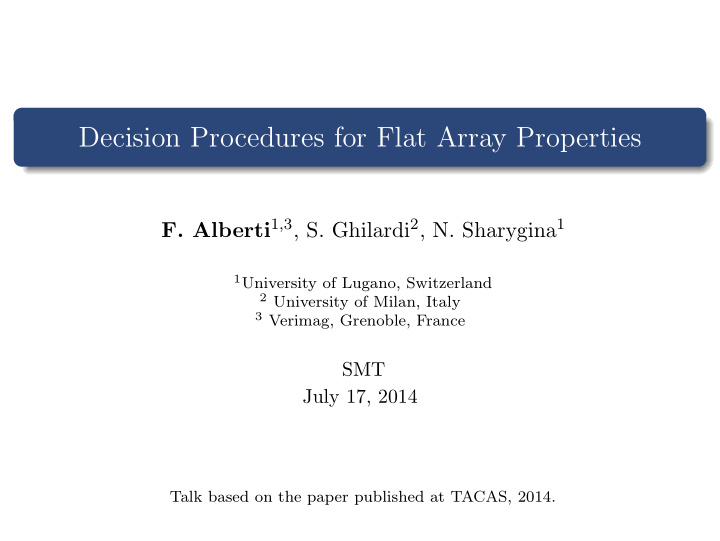 decision procedures for flat array properties