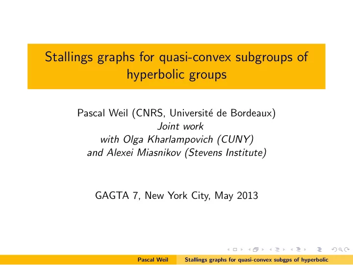stallings graphs for quasi convex subgroups of hyperbolic