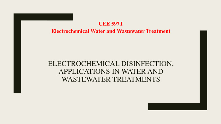 electrochemical disinfection applications in water and