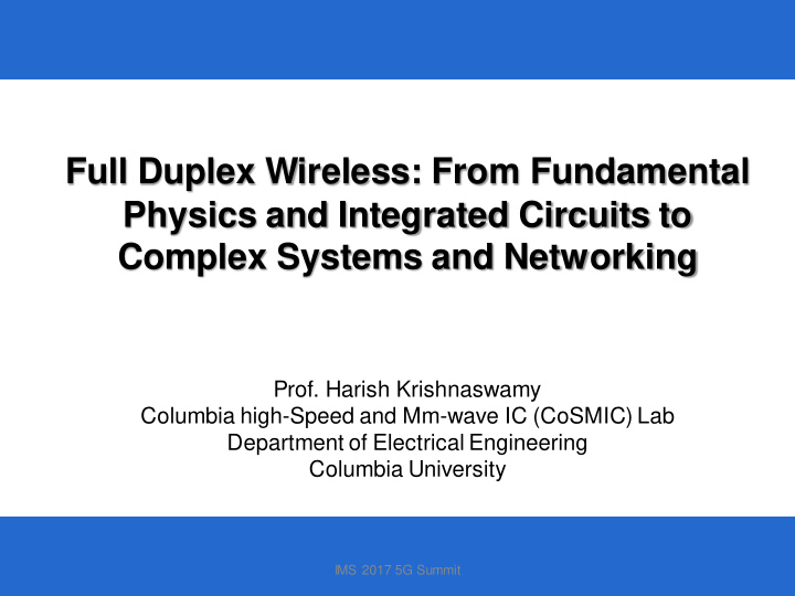 full duplex wireless from fundamental