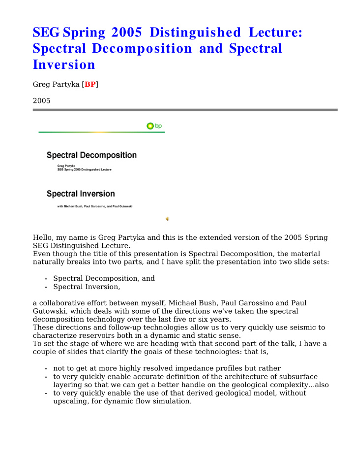 seg spring 2005 distinguished lecture spectral