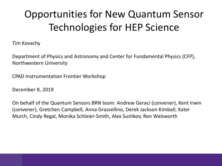 opportunities for new quantum sensor technologies for hep