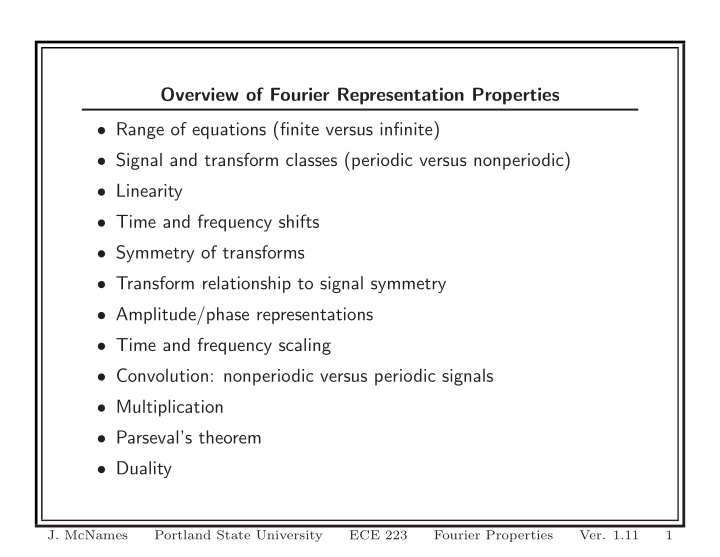overview of fourier representation properties range of