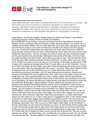 Yoga Alliance - Community Sangha Fri 7/24 (USYOGA2407A) Closed Captioning/ Transcript Disclaimer