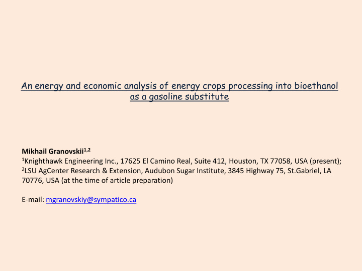 an energy and economic analysis of energy crops
