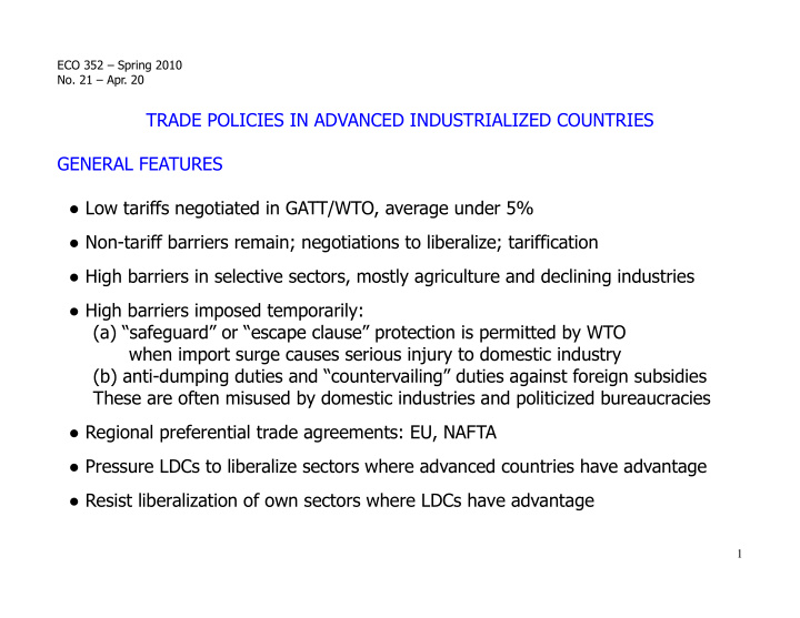 trade policies in advanced industrialized countries