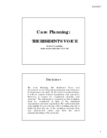 Car  e  Planning:  T  HE  R  E  SIDE  NT  S VOICE  Sande r  s Consulting  Kathy Sande r  s R  N,