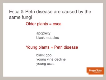 Esca &amp; Petri disease are caused by the  same fungi  Older plants = esca  apoplexy  black