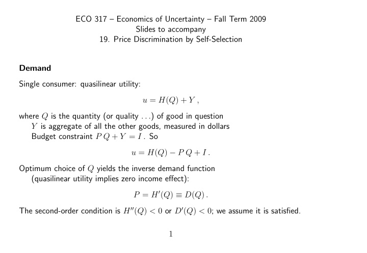 eco 317 economics of uncertainty fall term 2009 slides to