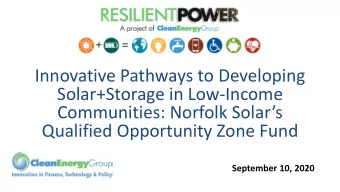 Innovative Pathways to Developing  Solar+Storage in Low-Income  Communities: Norfolk Solars