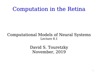 Computation in the Retina  Computational Models of Neural Systems  Lecture 8.1  David S. Touretzky