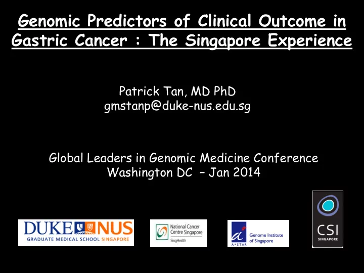genomic predictors of clinical outcome in gastric cancer