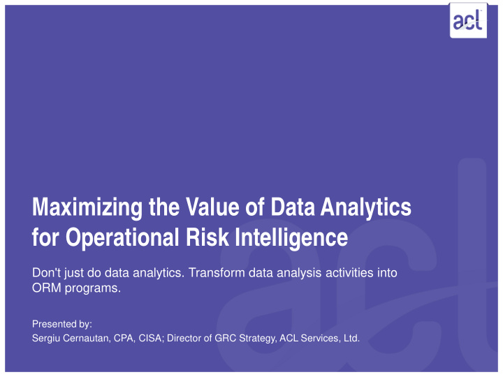maximizing the value of data analytics for operational