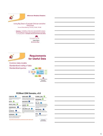 Requirements  for Useful Data  Common data models  Standardized coding of data  Standardized