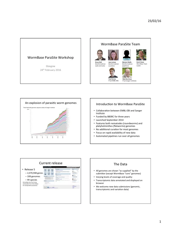 wormbase parasite team wormbase parasite workshop