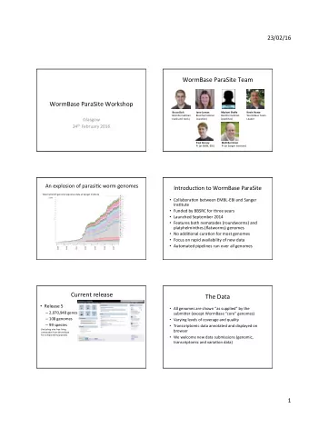 WormBase ParaSite Team  WormBase ParaSite Workshop  Kevin Howe  Bruce Bolt  Jane Lomax  Myriam