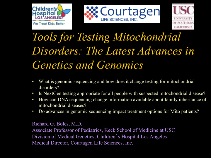 tools for testing mitochondrial disorders the latest