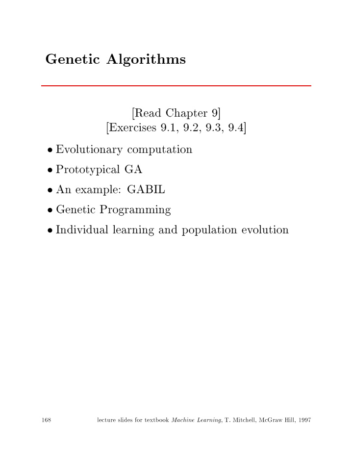 genetic algorithms read chapter 9 exercises 9 1 9 2 9 3 9