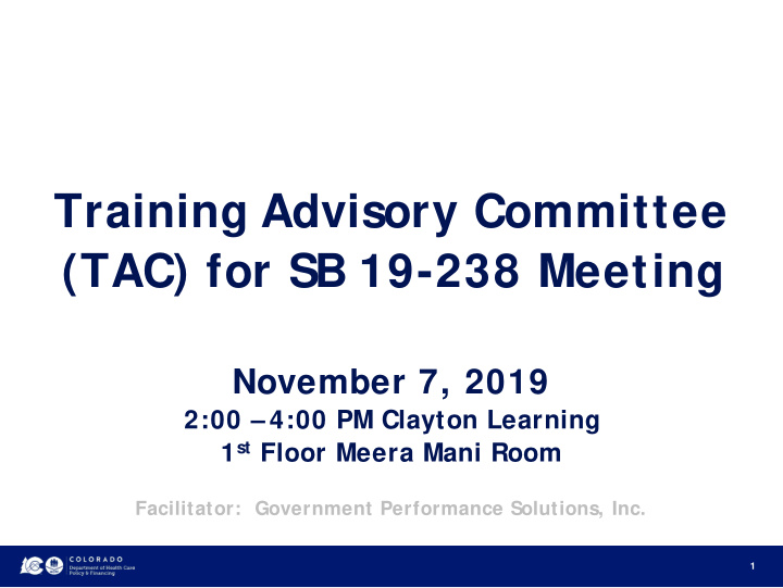 training advisory committee tac for sb 19 238 meeting