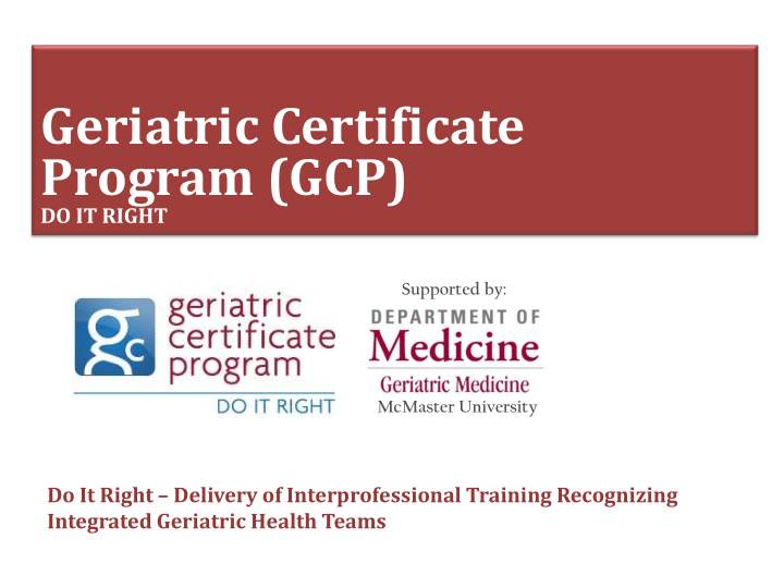geriatric certificate program gcp