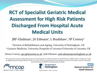 Introduction  Many older people presenting to Acute Medical Units are  discharged after only a