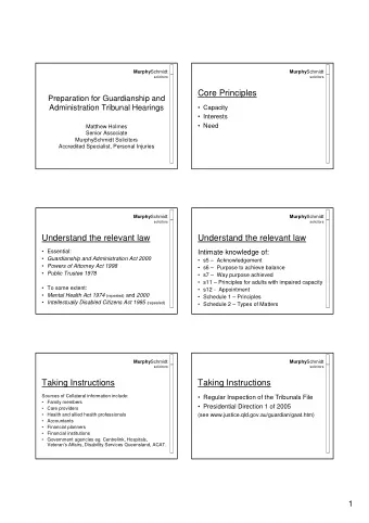 Core Principles  Preparation for Guardianship and  Administration Tribunal Hearings   Capacity